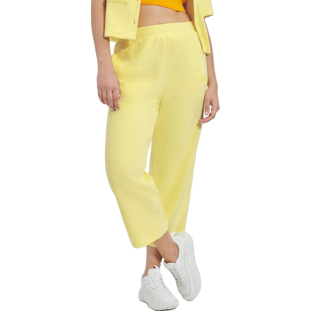 UGG ROSALINDA Wide Leg Terry Cloth Cropped Lounge Pants Honey Yellow M NWT $98